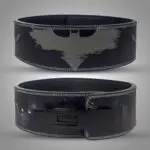 A custom weightlifting belt featuring a Batman-inspired design.