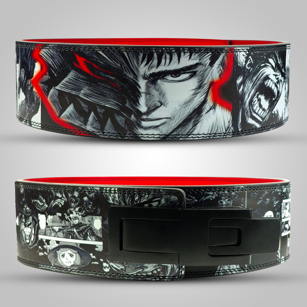 Berserk-Heavy-Duty-Lifting-Belt Berserk weightlifting lever belt with custom anime design and premium leather.