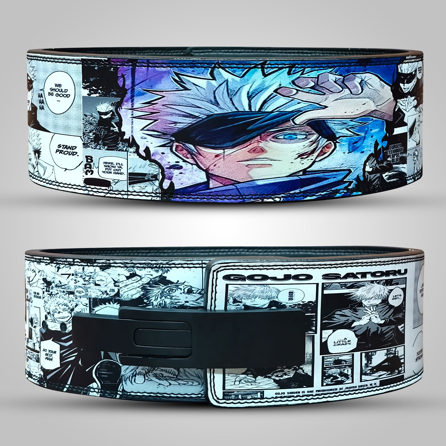 Custom-Gojo-Satoru-weightlifting-belt Satoru Gojo anime weightlifting belt with custom design and durable leather support.