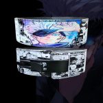 Satoru Gojo Weightlifting Belt – White leather with infinity motifs, blue accents, and steel buckle for powerlifters