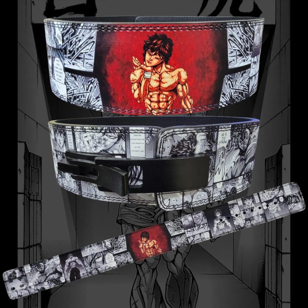 Baki manga weight lifting belt with full manga panel artwork and lever buckle