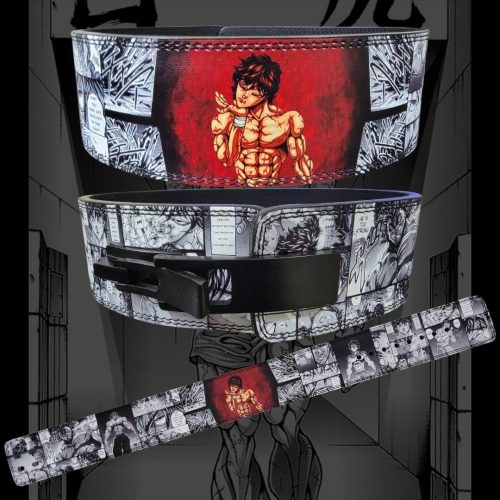 Baki manga weight lifting belt with full manga panel artwork and lever buckle