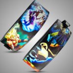 Anime gym belt with Goku and Vegeta in Super Saiyan and Ultra Instinct forms, detailed design, and durable lever buckle.