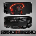Sasuke Anime Weightlifting Belt featuring dark manga graphics and a glowing moon background design.