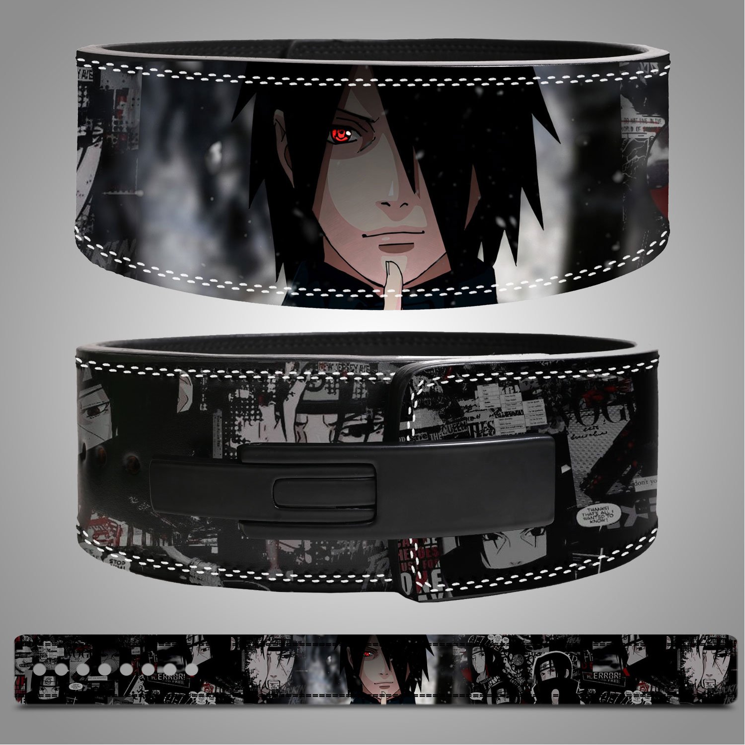 Sasuke Uchiha Custom Weightlifting Belt Sasuke Uchiha Custom Weightlifting Belt with dark anime artwork and moonlight background design.