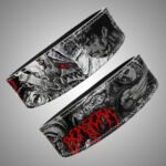 Berserk manga design weightlifting belt with detailed black and white artwork