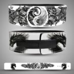 Black and white dragon-themed leather weightlifting belt featuring yin-yang design and samurai armor details with a black lever buckle