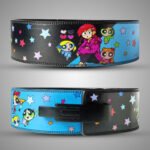 Powerpuff Girls Weightlifting Belt – premium leather gym belt with colorful cartoon artwork and star pattern.