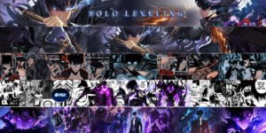 Front design of Solo Leveling lifting belts featuring Sung Jin-Woo artwork and shadow aura.