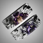 Shadow Monarch Sung Jinwoo powerlifting belt. Solo Leveling manga collage design with striking blue electric glow. Heavy-duty lever buckle for spine support.