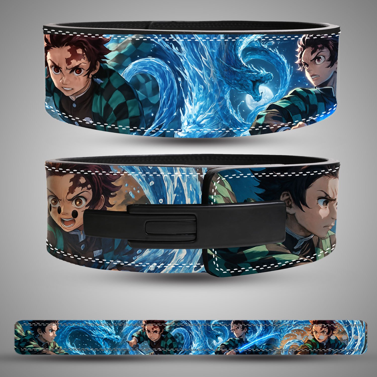 Tanjiro Water Breathing Weightlifting Belt Tanjiro-themed weightlifting belt featuring dynamic water breathing sword art design.