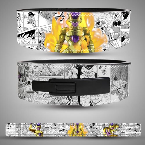 Frieza weightlifting lever belt front view with Golden Frieza artwork