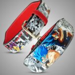 Double prong steel buckle on Goku Vegeta 4 inch leather weightlifting belt