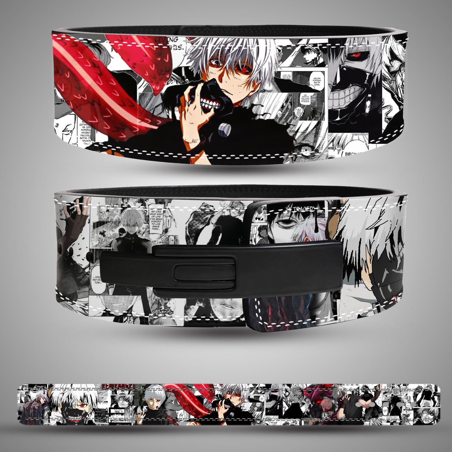 Ken Kaneki Weightlifting Belt (Tokyo Ghoul) Tokyo Ghoul style weightlifting belt with anime character mask and red kagune on front panel