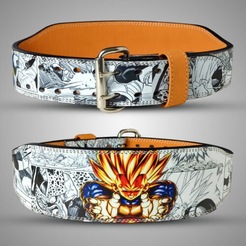 Vegeta anime weightlifting belt 4 inch wide with 7mm leather and double prong buckle