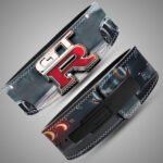 GT-R logo leather weightlifting belt front view