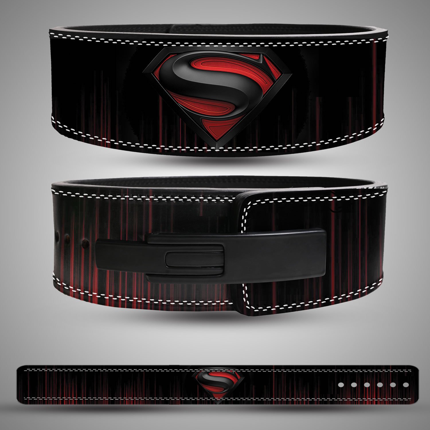 Seperman-weightlifting-belt Superman gym belt with black and red shield