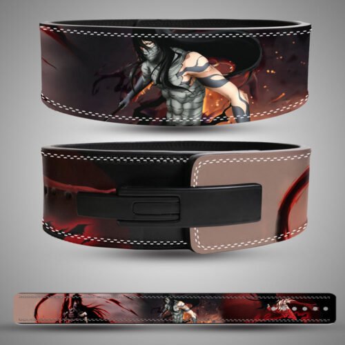 Ichigo Mugetsu Bankai lever weightlifting belt made of black split leather.