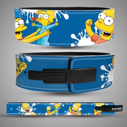 Simpsons family lever powerlifting belt blue design