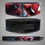Spider-themed custom weightlifting belt with lever buckle