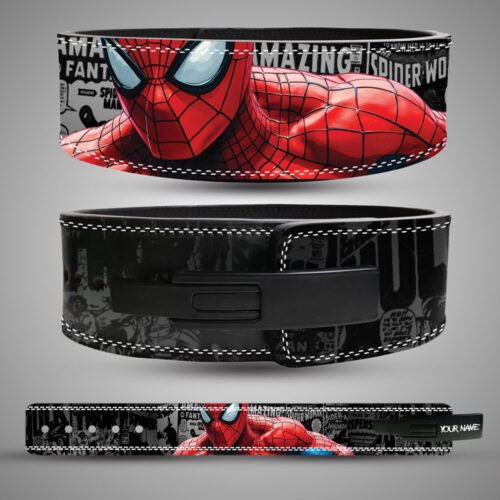 Custom split leather 13mm Web Warrior Spider-Man weightlifting belt.