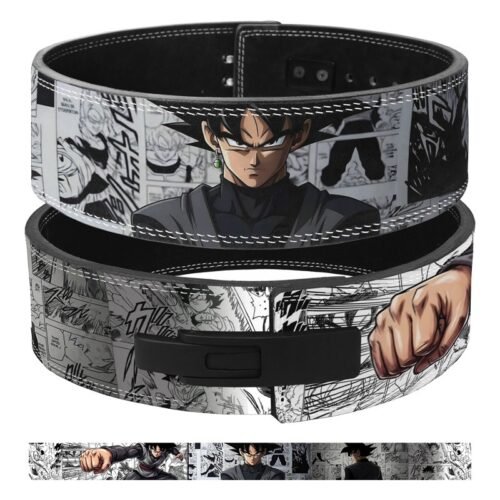 Goku Black powerlifting belt in black and white manga design