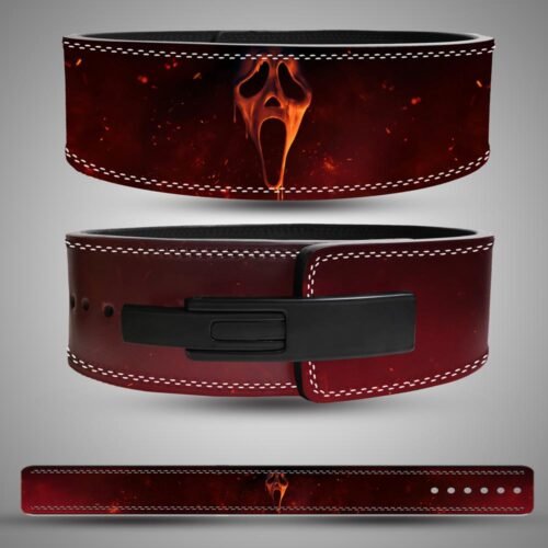 Premium leather Ghost Face weightlifting lever belt for gym workouts