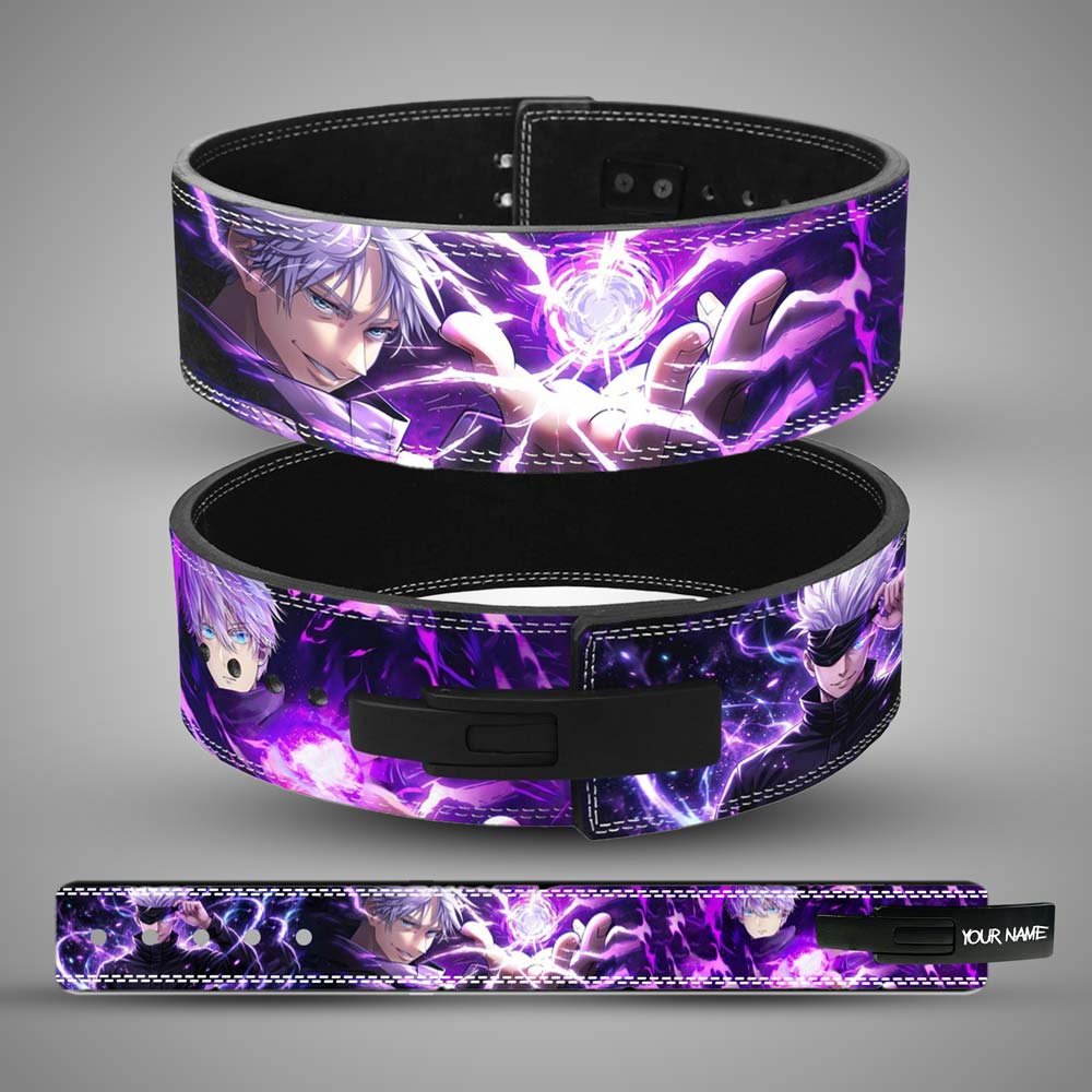 Gojo-Anime-Weightlifting-Belt Gojo anime weightlifting lever belt with purple aura
