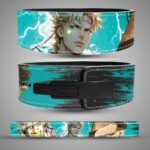 Custom split leather 13mm Jojo anime lifting belt with Caesar Zeppeli artwork.