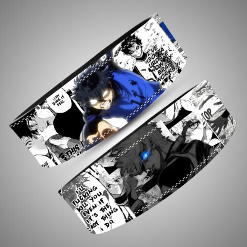 custom engraved lever buckle on a Blue Lock manga theme weightlifting belt.