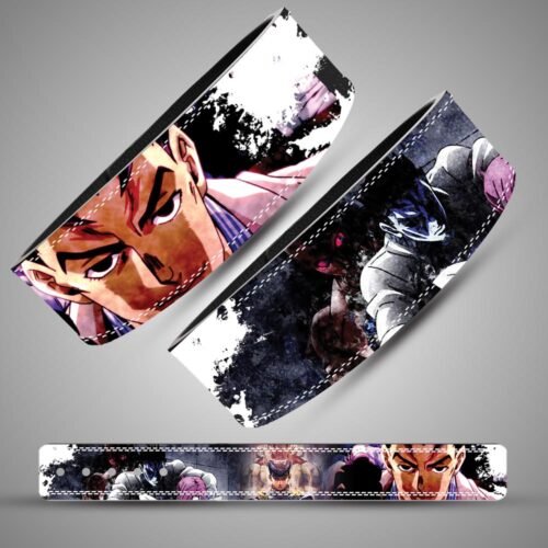 Dio anime gym belt with black lever buckle and custom engraving option