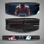 Custom split leather 13mm boxing anime lifting belt with Rocky Balboa style artwork.