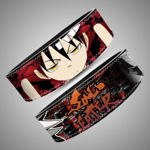 Soul Eater powerlifting belt with custom engraved lever buckle