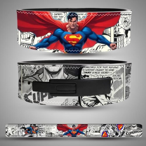 Premium leather Superman comic weightlifting lever belt for strength training