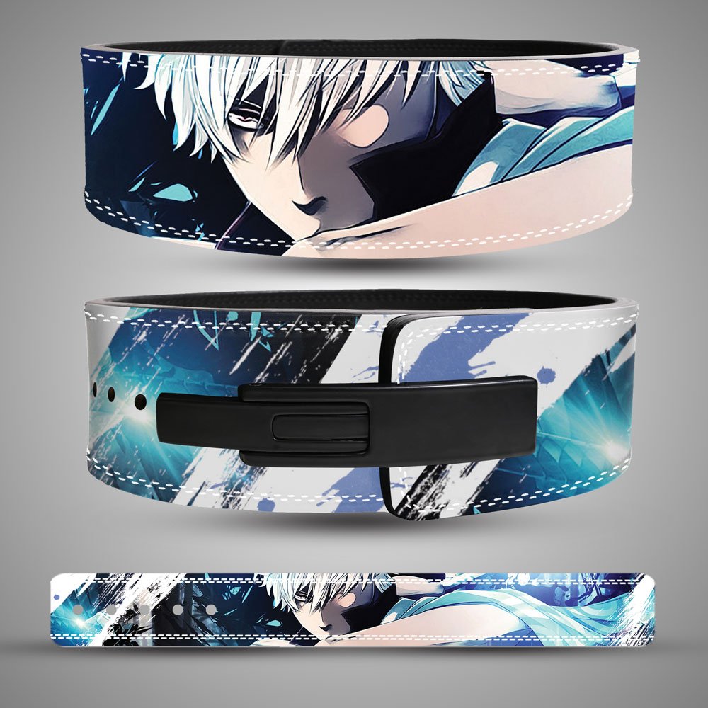 Gintoki-Sakata-Weightlifting-Lever-Belt Gintoki Sakata Weightlifting Lever Belt featuring blue anime artwork on premium leather with a heavy-duty lever buckle.