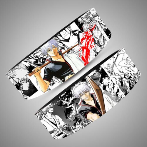 Matte black custom engraved lever buckle on a Gintoki manga theme weightlifting belt.