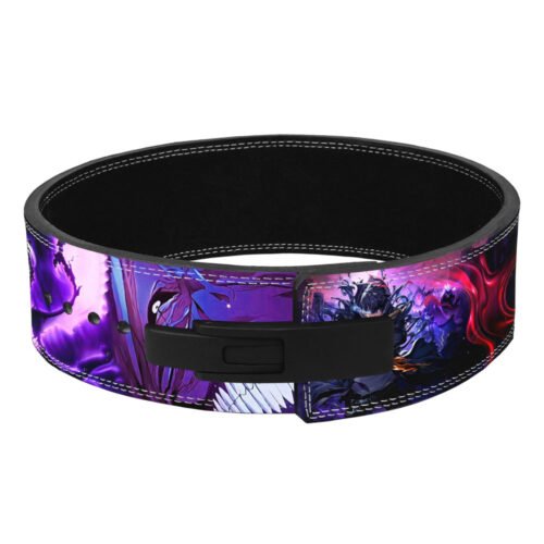 Custom name weightlifting belt with anime hunter artwork