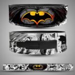 Batman weightlifting lever belt with grunge-style bat symbol in black and orange