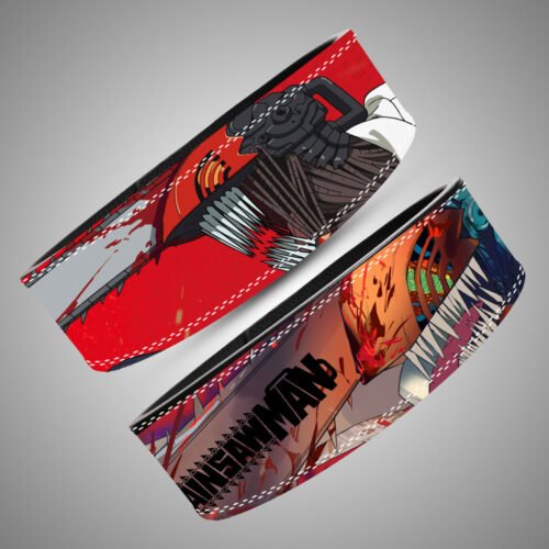 Chainsaw Man Weightlifting Belt featuring Denji artwork on premium leather