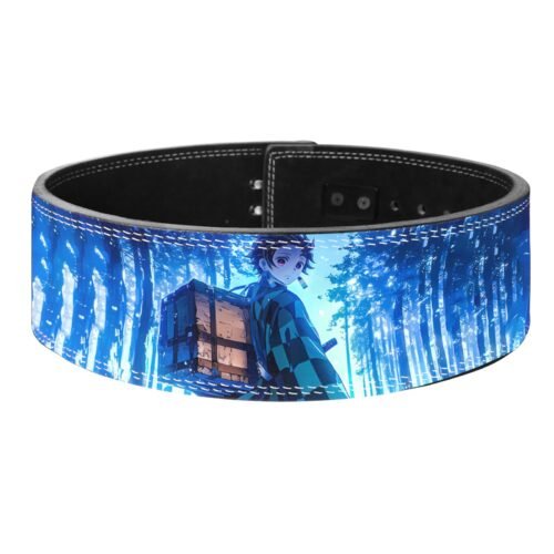 Demon Slayer Tanjiro Kamado weightlifting belt with heavy-duty lever buckle.
