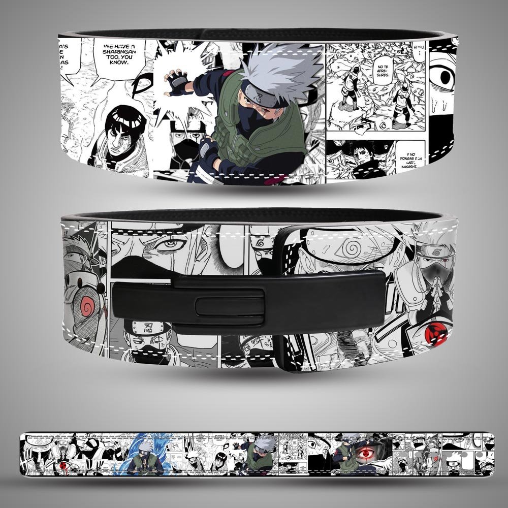 kakashi-manga-weightlifting-lever-belt Kakashi Manga Weightlifting Lever Belt featuring black and white Naruto manga artwork.