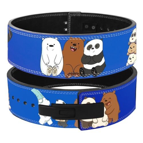 We Bare Bears Weightlifting Lever Belt featuring Grizzly, Panda, and Ice Bear artwork.