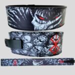 Split leather lever belt with dark skull collage print