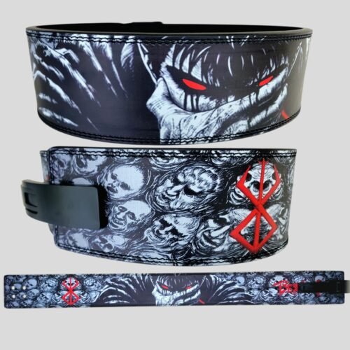 Split leather lever belt with dark skull collage print