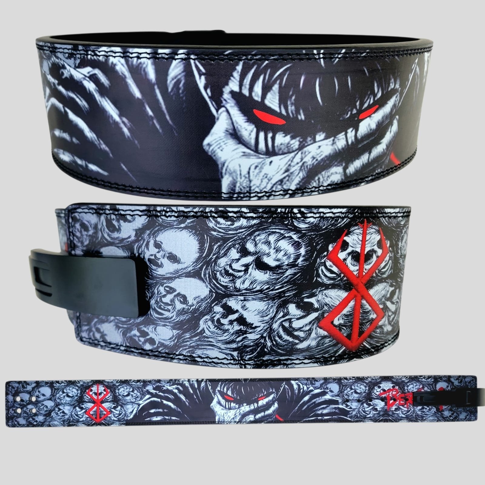 Berserker Fury Weight lifting Lever Belt Split leather lever belt with dark skull collage print