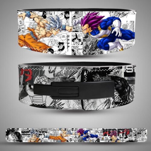 Goku vs Vegeta anime lever belt with manga panel collision artwork