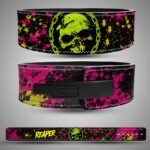 Premium split leather weightlifting belt with skull print design