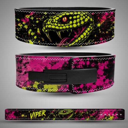 Premium split leather weightlifting belt with viper snake print design