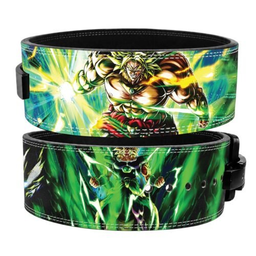Side profile of Broly anime lever belt showing Dragon Ball character lineup