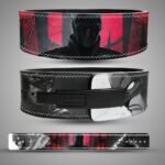 Batman weightlifting lever belt with cinematic dark knight portrait in red and black
